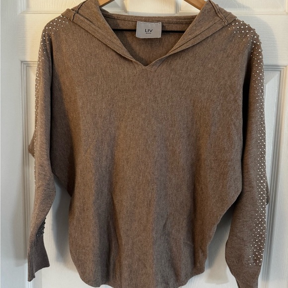 Women's Brown Sweater with Hood with stud embellishment size small - Picture 1 of 2